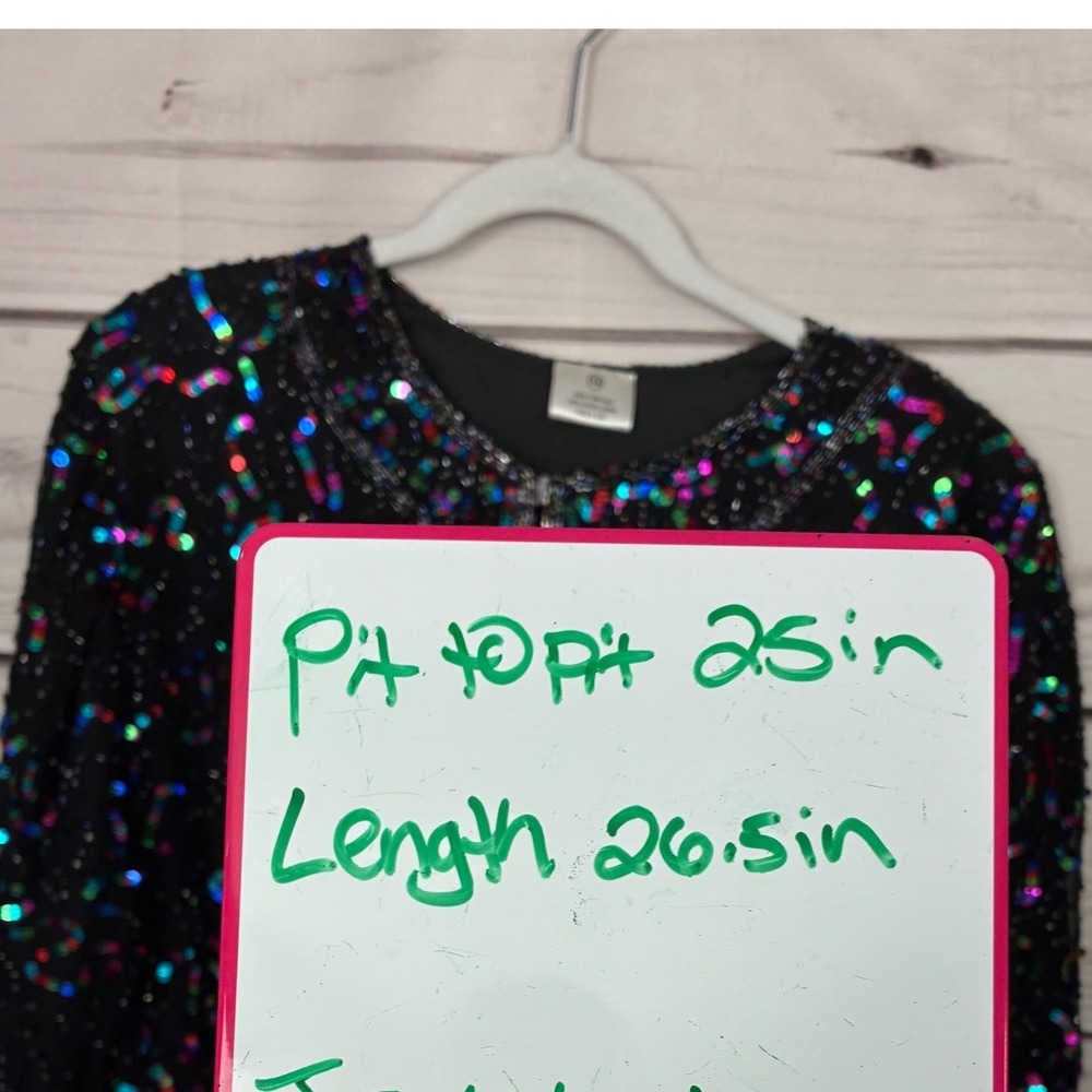 Vintage Silk Beaded Sequin Jacket Rainbow Multi Color Open Front Evening Top 1X - Picture 10 of 10